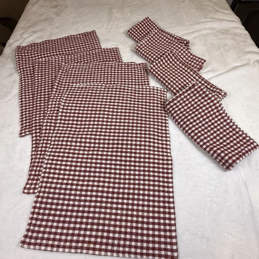 Vintage Gingham Kitchen Towel Napkin Lot Burgundy White Woven Check Set of 8